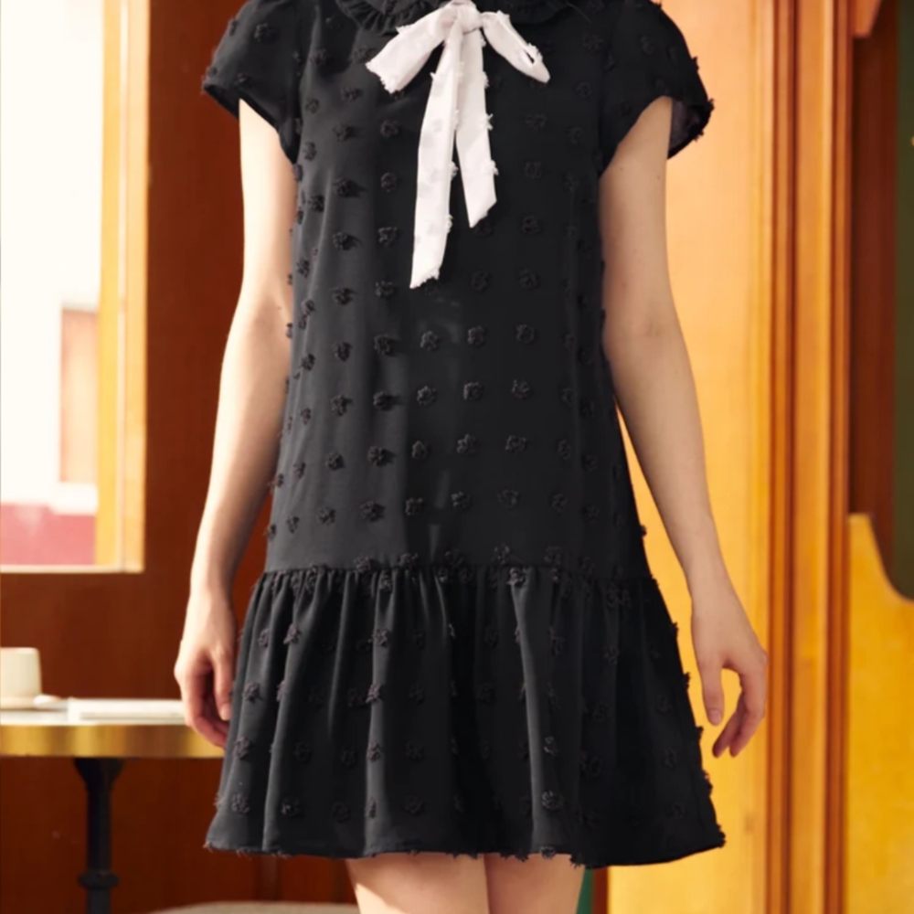 Chic Black Dress with White Bow
